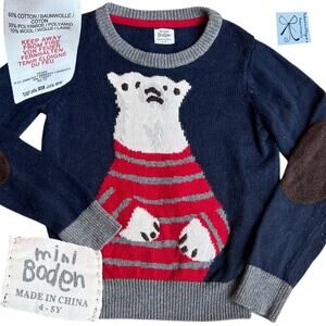 Mini Boden Polar Bear Wool Blend Sweater Kids Sz 4-5Y